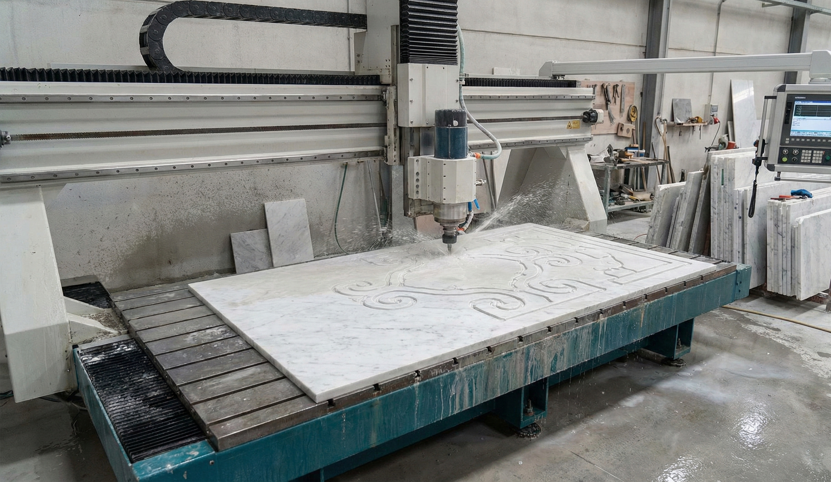 CNC machine carving stone