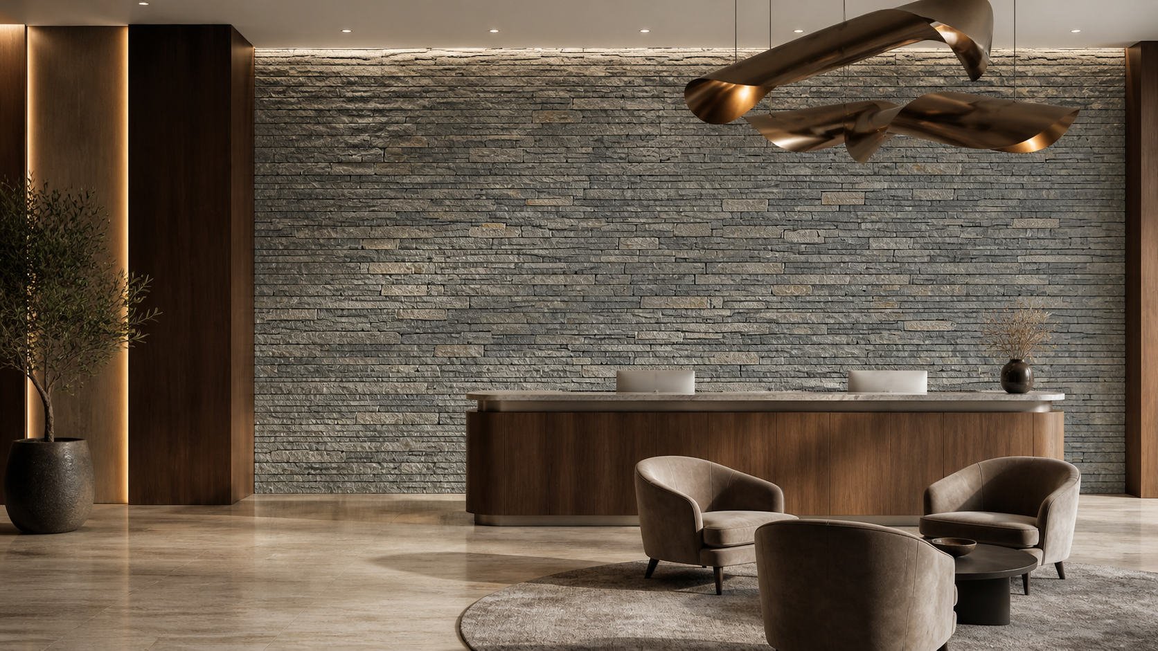 Tumbled natural split cut wall blocks installed wall