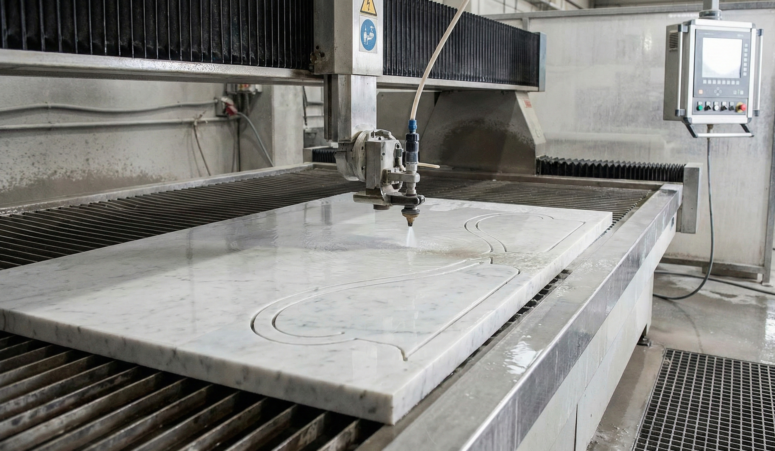 Waterjet cutting machine in operation